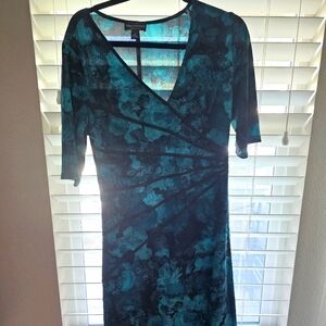 Connected Apparel Teal and Black Floral Dress Ptp 20 L 43